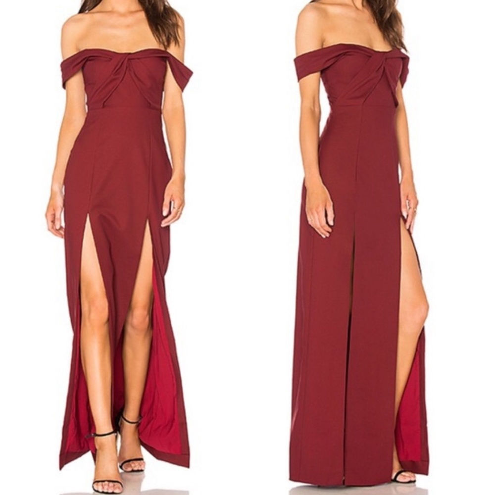 NWT NBD X Revolve Corah Off-Shoulder Maroon Dress S